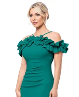 Xscape Petite Off-The-Shoulder Ruffled Scuba Crepe Bodycon Dress