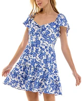 Crystal Doll Juniors' Floral-Print Smocked-Back Dress