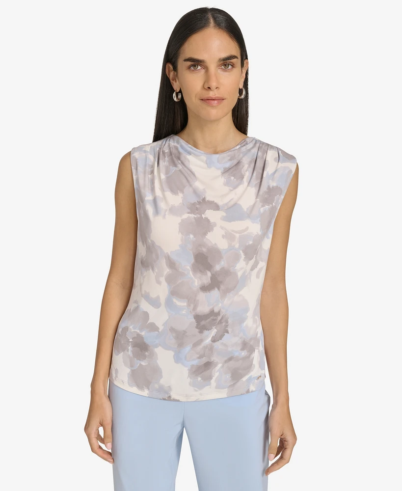 Calvin Klein Petite Draped-Neck Sleeveless Top