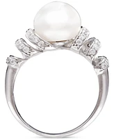 Cultured Freshwater Pearl (10mm) & Cubic Zirconia Swirl Coil Ring Sterling Silver
