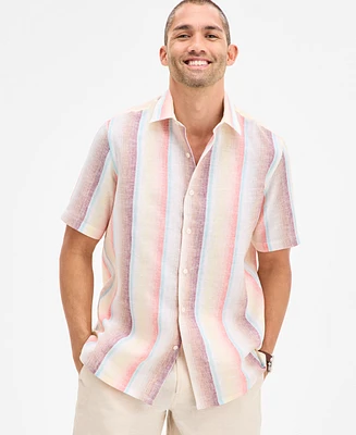 Club Room Men's Sunrise Short Sleeved Striped Button-Front Linen Shirt, Exclusively at Macy's
