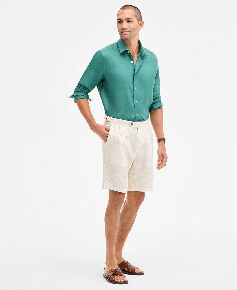 Club Room Men's Paisley Pleated Linen 9" Shorts, Exclusively at Macy's