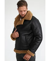 Furniq Uk Men's Shearling Biker Jacket, Silky Brown with Ginger Curly Wool