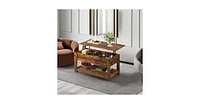 Wlive Modern Lift Top Coffee Table,Rustic Coffee Table with Storage Shelf and Hidden Compartment,Wood Lift Tabletop for Home Living Room,Rustic Brown.