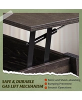 Wlive Modern Lift Top Coffee Table,Rustic Coffee Table with Storage Shelf and Hidden Compartment,Wood Lift Tabletop for Home Living Room,Black.