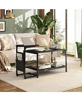 Wlive Coffee Table, 2 in 1 Design Nesting Coffee Table with Side Pouch for Living Room, Small Round and Rectangular Living Room Table Set