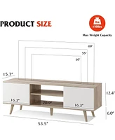 Wlive Tv Stand for 55 60 inch Boho Entertainment Center with Storage Cabinets Console Living Room Decor
