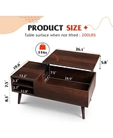 Wlive Lift Top Coffee Table for Living Room,Small Coffee Table with Storage,Hidden Compartment and Adjustable Shelf,Mid Century Modern, Wood,Cherry,Es
