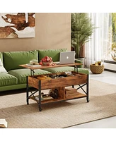 Wlive Lift Top Coffee Table for Living Room, Coffee Table with Storage, Hidden Compartment and Metal Frame