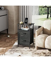 Wlive Nightstand Set of 2 with Charging Station, End Table with 2 Fabric Drawers for Storage, Small Bedroom Dresser, Side Table for Living Room