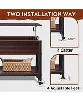 Wlive Lift Top Coffee Table for Living Room, Coffee Table with Storage, Hidden Compartment and Metal Frame, Central Table with 4 Casters for Reception