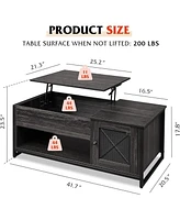Wlive Coffee Table for Living Room,Lift Top Coffee Table with Storage,Hidden Compartment and Metal Mesh Door Cabinet,Black,Wood