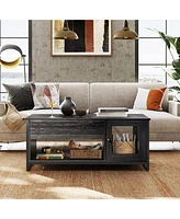 Wlive Coffee Table for Living Room,Lift Top Coffee Table with Storage,Hidden Compartment and Metal Mesh Door Cabinet,Black,Wood