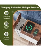 Wlive End Table with Charging Station, Side Table with Usb Ports and Outlets, Narrow Side Table for Small Spaces, Living Room, Couch, Nightstand with