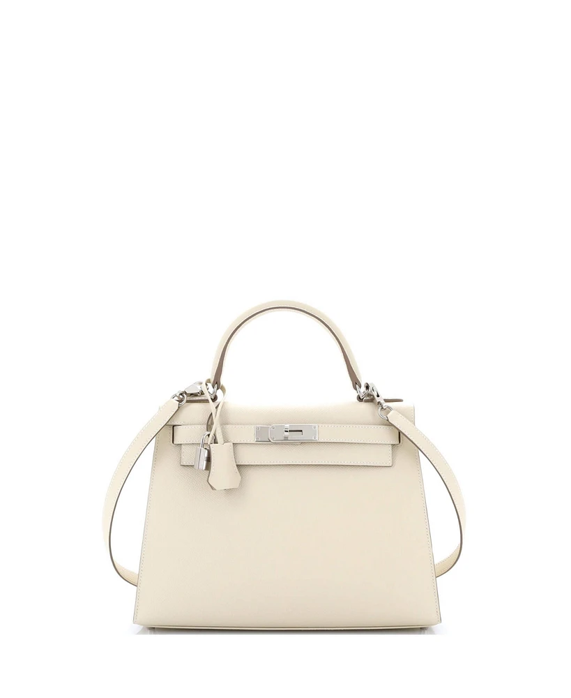 Pre-Owned Hermes Kelly 28 Handbag Light Epsom with Palladium Hardware