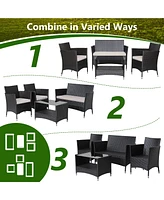 Gymax Piece Patio Rattan Conversation Set Outdoor Wicker Sofa Set w/ Coffee Table Cushions
