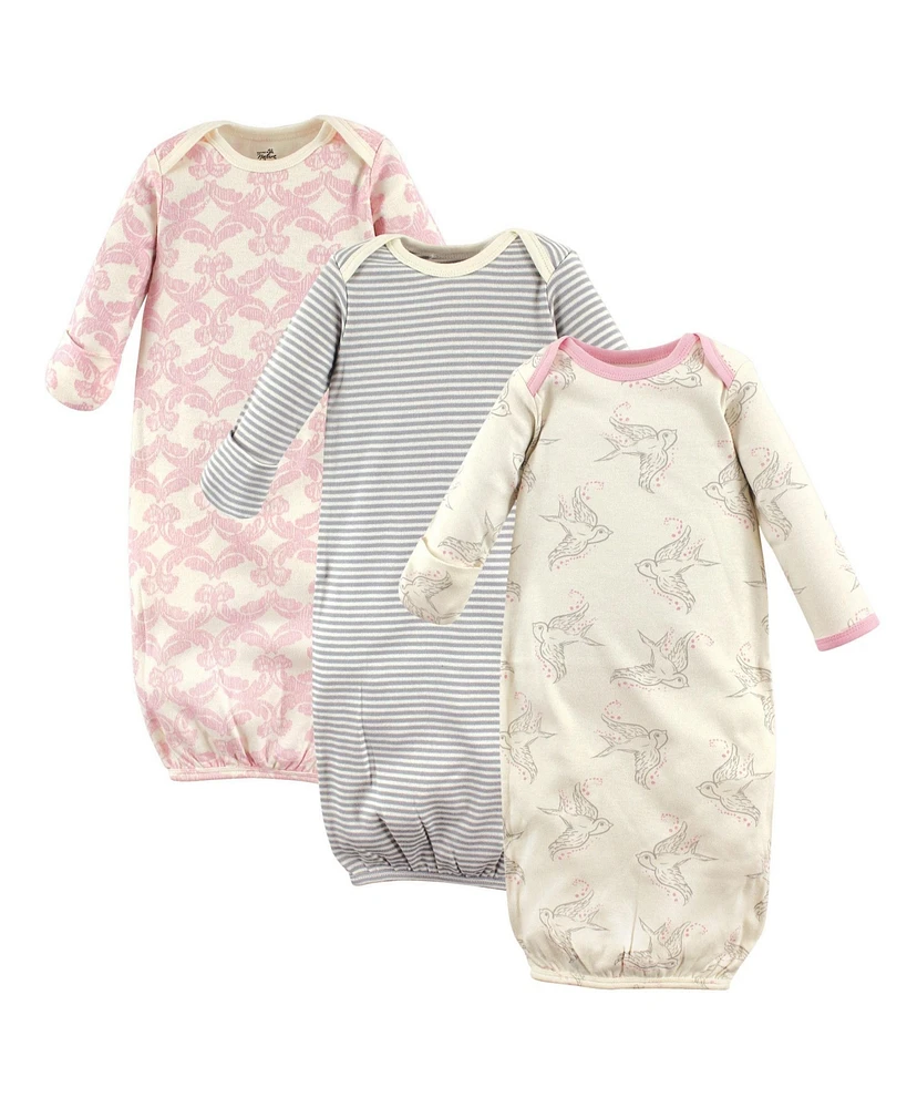 Touched by Nature Baby Girls Organic Cotton Long-Sleeve Gowns 3pk, Bird, 0-6 Months