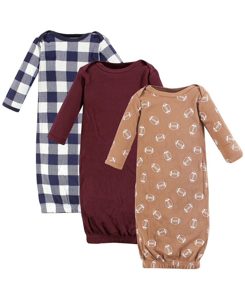 Hudson Baby Boys Thermal Gown 3pk, Football, Newborn