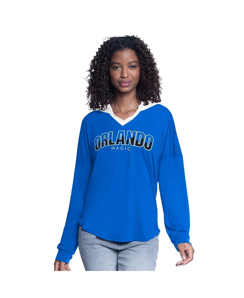 G-iii 4Her by Carl Banks Women's Blue Orlando Magic Bench Player Oversized Long Sleeve Hooded Top