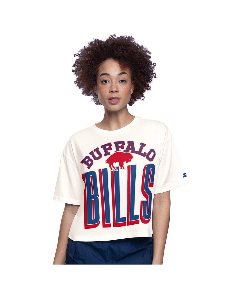 Starter Women's White Buffalo Bills Throwback Play the Ball Boxy Cropped T-Shirt