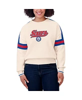 Wear by Erin Andrews Women's Cream Philadelphia 76ers Stripe Pullover Sweater
