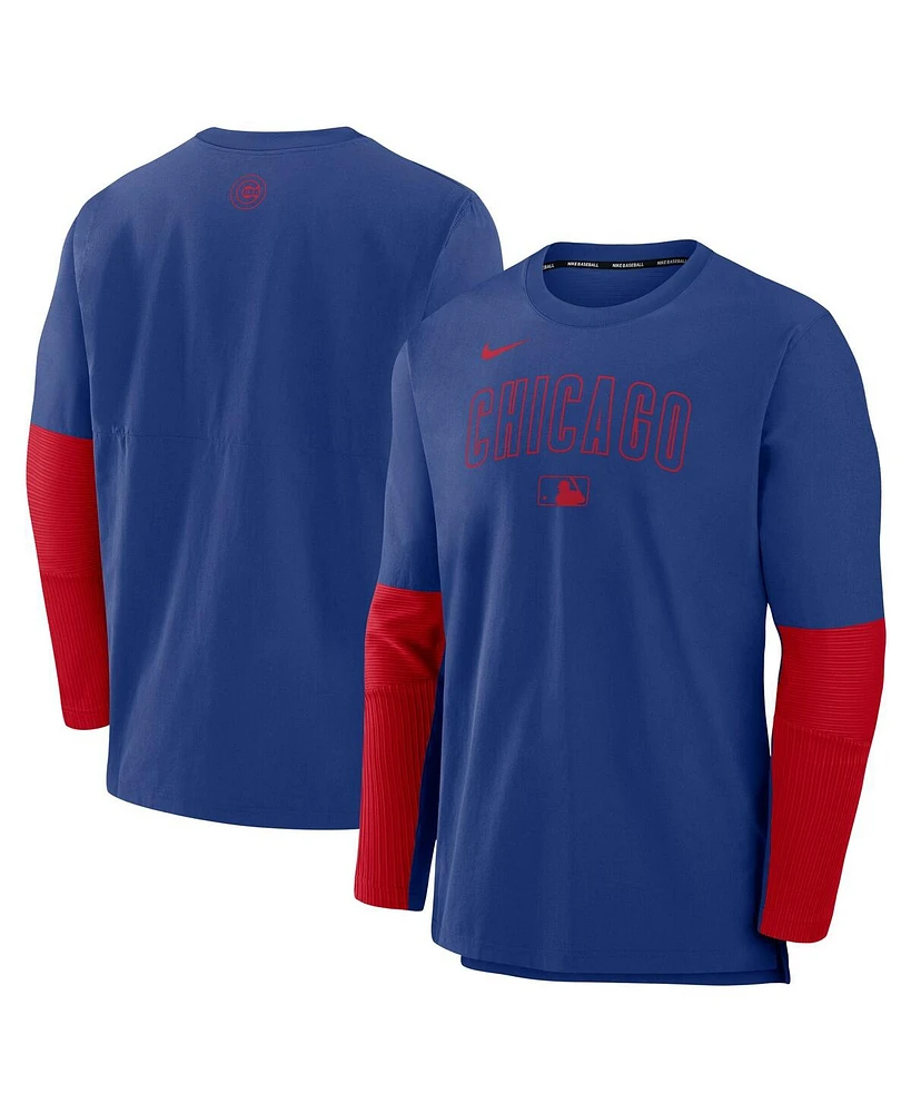 Nike Men's Royal/Red Chicago Cubs Authentic Collection Lightweight Player Tri-Blend Performance Pullover Sweatshirt