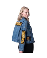 G-iii 4Her by Carl Banks Women's Pittsburgh Penguins Game Ball Cropped Button-Up Denim Jacket