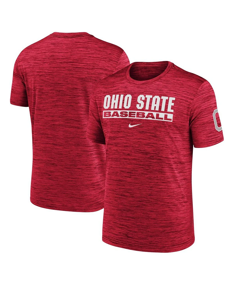 Nike Men's Scarlet Ohio State Buckeyes Velocity Baseball Wordmark Stack Performance T-Shirt