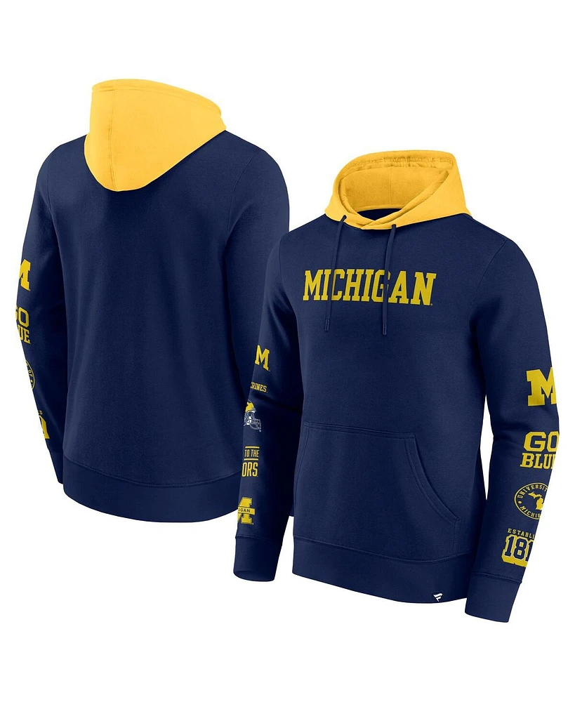 Fanatics Men's Navy/Maize Michigan Wolverines Color Block Badge Fleece Pullover Hoodie