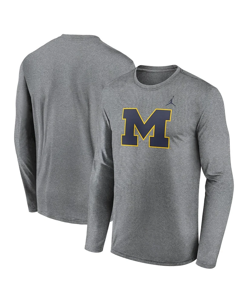 Jordan Men's Heather Gray Michigan Wolverines Prime TimePrimary Legend Long Sleeve T-Shirt