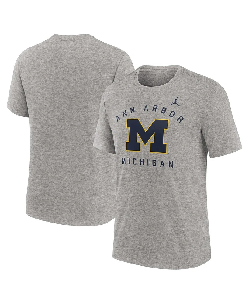 Jordan Men's Heather Gray Michigan Wolverines Campus Primary Location Tri-Blend T-Shirt