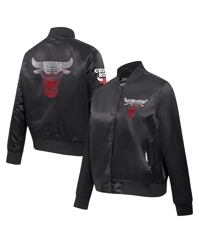 Pro Standard Women's Black Chicago Bulls Jeweled Satin Full-Snap Jacket
