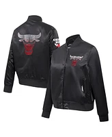 Pro Standard Women's Black Chicago Bulls Jeweled Satin Full-Snap Jacket