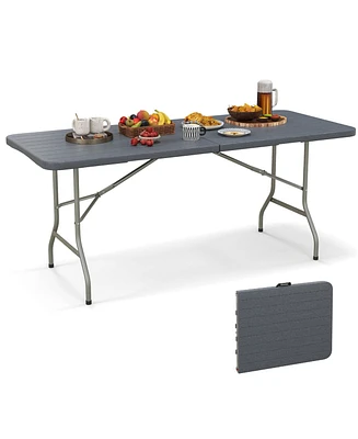 6 ft Portable Folding Table 350 Lbs Fold-in-Half Table with Hdpe Tabletop
