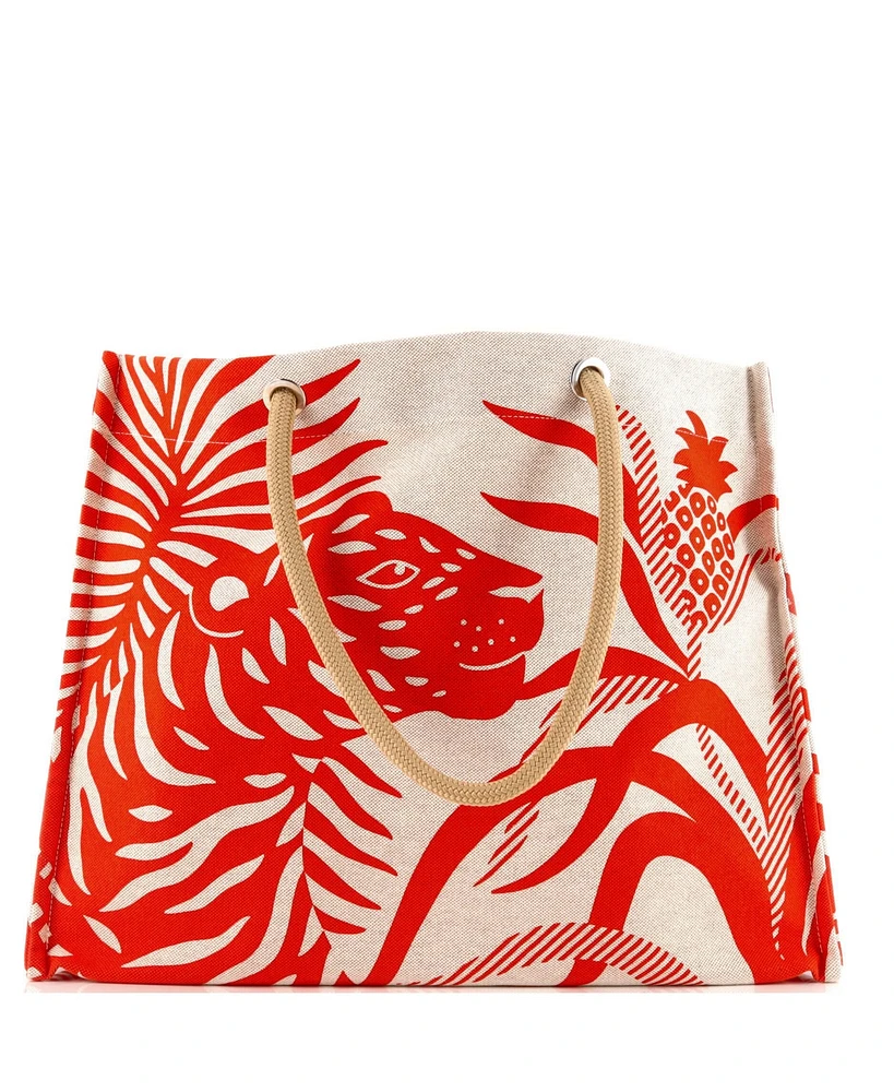 Pre-Owned Hermes Tigre A L'Ananas Beach Bag Printed Toile