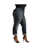 Poetic Justice Plus Tall Curvy-Fit Rolled Cuff Boyfriend Jeans