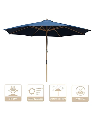 Yescom 13FT Large Outdoor Patio Umbrella UV30+ Wood 8 Rib Pole for Table Beach Yard Garden Wedding Deck Cafe Pool Navy