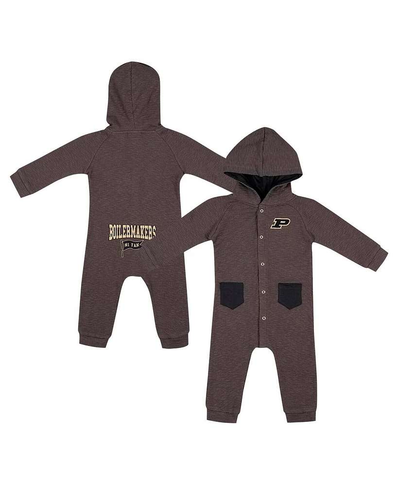 Colosseum Baby Boys and Girls Charcoal Purdue Boilermakers Zando-Zan Waffle Full-Snap Hooded Romper