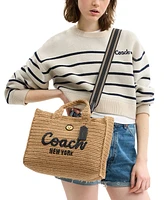Coach Cargo Embroidered Logo Straw Tote Bag
