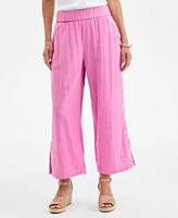Style & Co Petite Cotton Embroidered Pull-On Gauze Pants, Exclusively at Macy's