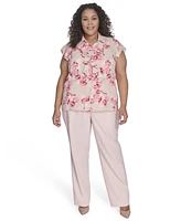 Calvin Klein Plus Floral Ruffle-Front Blouse