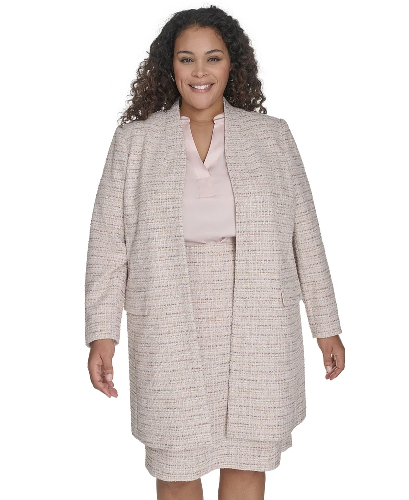 Calvin Klein Plus Tweed Open-Front Long-Sleeve Topper