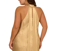 Aidan by Adrianna Papell Plus Sleevelss Gold Foil Gown
