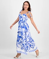 Sam Edelman Women's Floral Tie-Strap Corset Maxi Dress