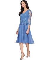 Alex Evenings Petite V-Neck Chiffon 3/4-Sleeve Dress