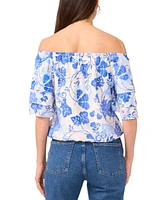 Sam & Jess Petite Vine-Print Off-The-Shoulder Elbow-Sleeve Top