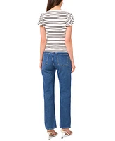 Sam & Jess Petite Ribbed Flutter-Sleeve Striped Top