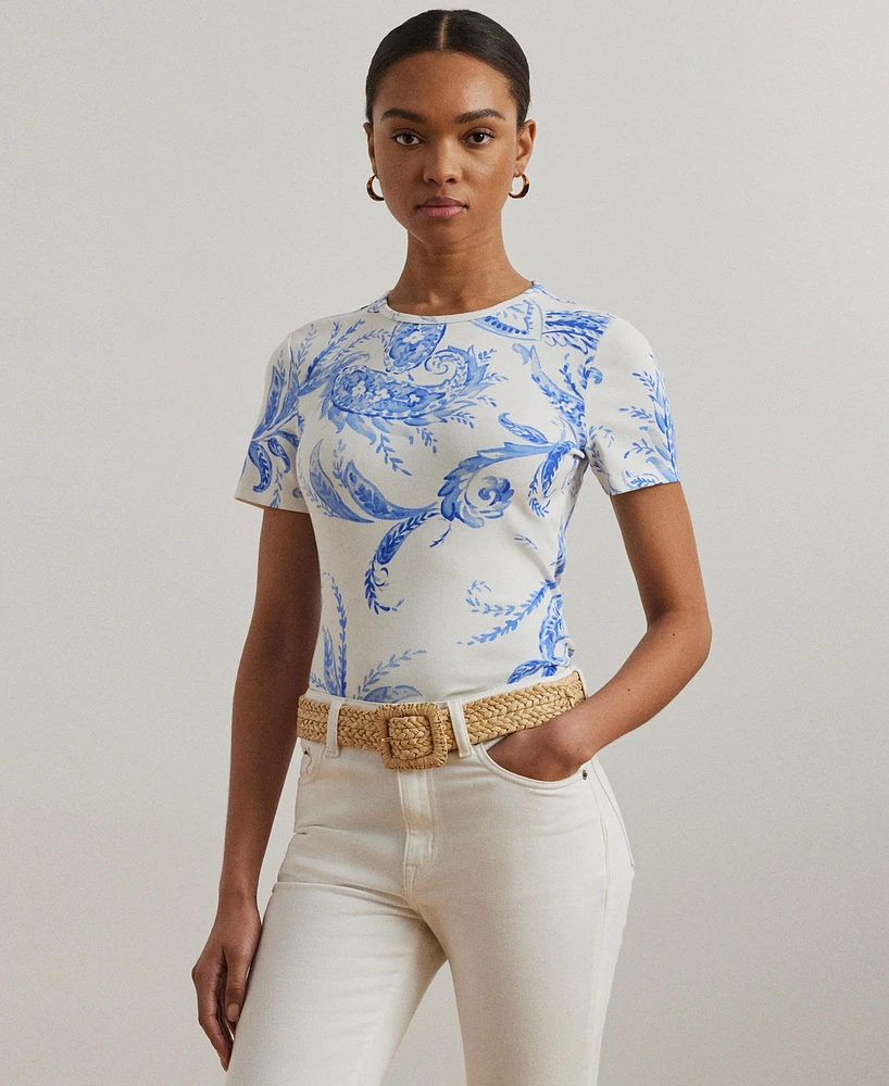 Lauren Ralph Women's Paisley Stretch Cotton Crewneck Tee