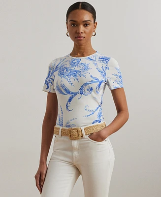 Lauren Ralph Women's Paisley Stretch Cotton Crewneck Tee
