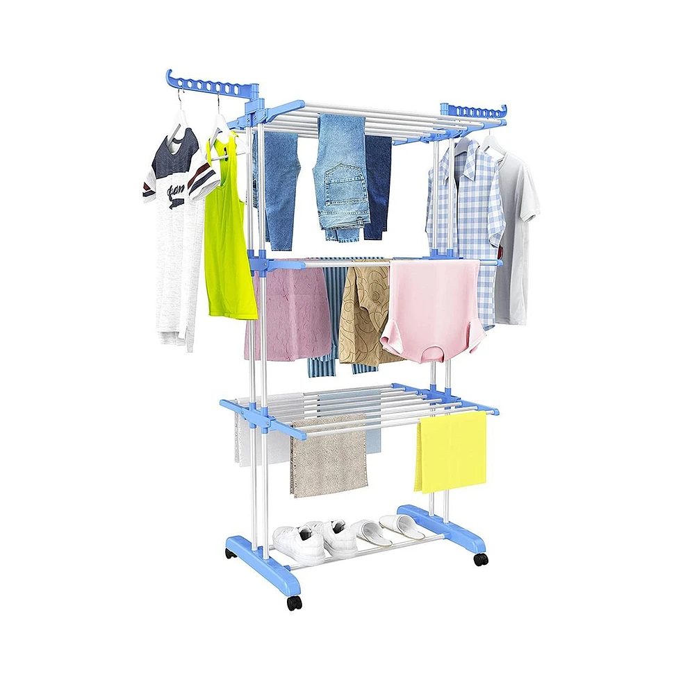 4-tier Folding Clothes Drying Rack with Rotatable Side Wings